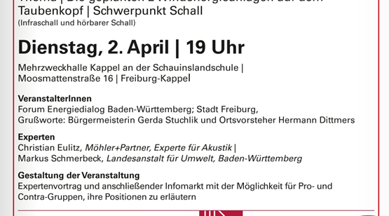 Windkraftanlagen Taubenkopf Infoveranstaltung Di. 2. April 