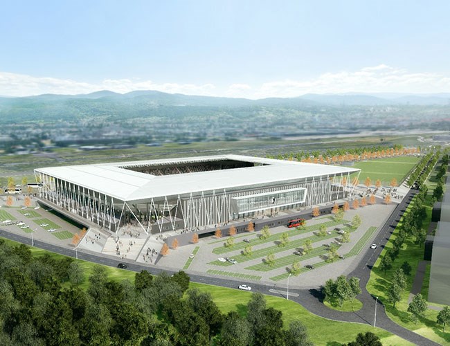 Das geplante Stadion als Visualisierung aus der Vogelperspektive