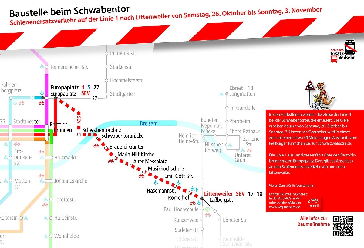 Baustelle VAG Linie 1 am Schwabentor